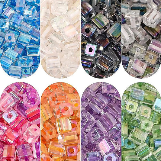 50 Pieces Glass Square Solid Color Beads