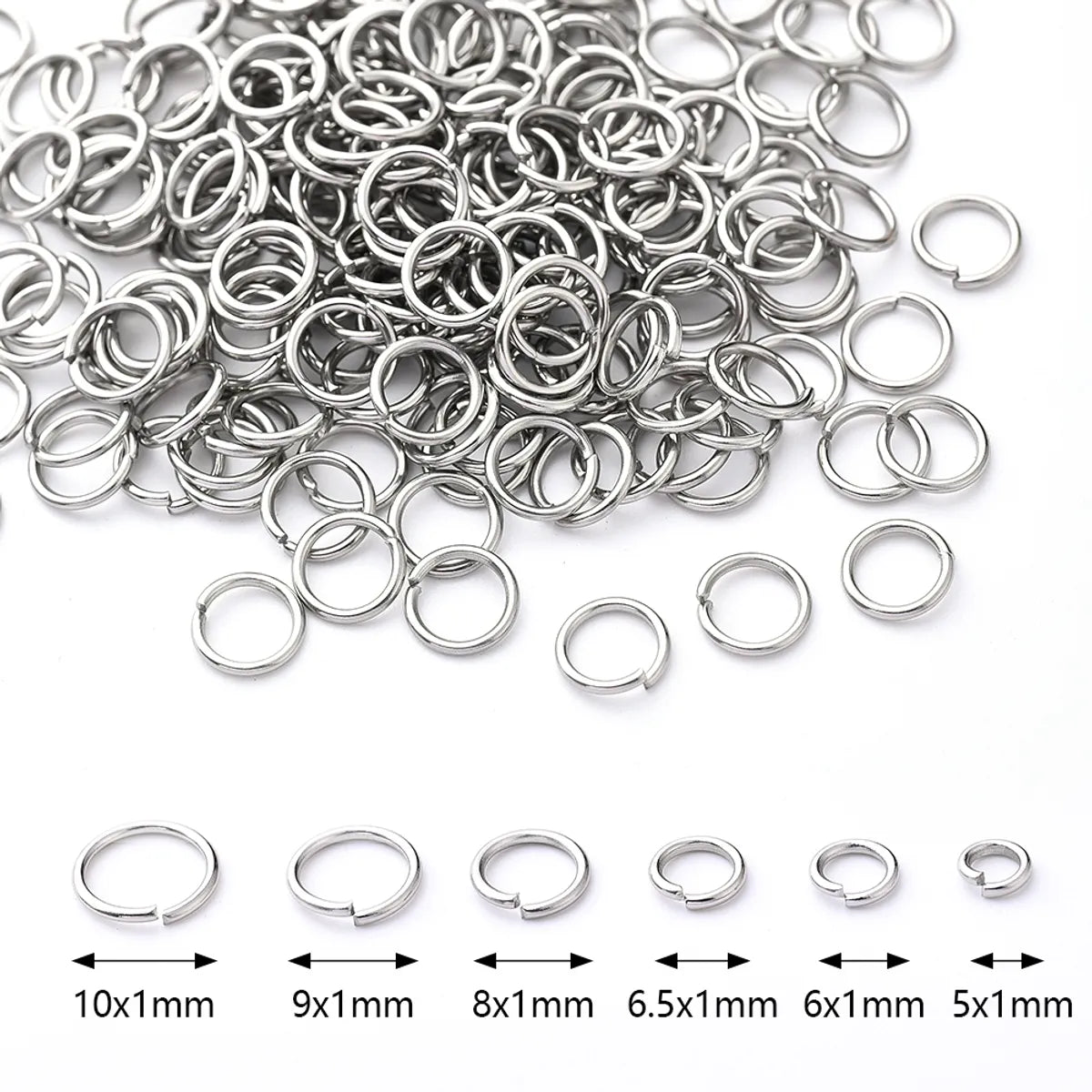 500 Pcs/Package 5x1mm 6.5x1mm 6x1mm Hole 3~3.9mm Hole 5~5.9mm Hole 6~9.9mm 304 Stainless Steel Circle Simple Solid Color Polished Open Jump Rings