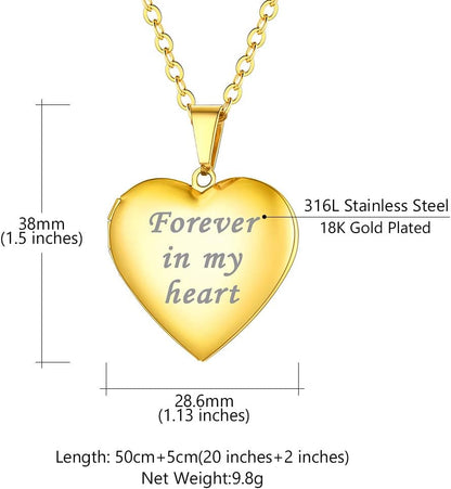 Personalized Heart Locket Necklace with Pictures,Sunflower/Angel Wings/Heart Shaped Lockets Custom Photo,Gold/Rose Gold/White Lockets That Holds Picture,Customized Memorial Jewelry for Women