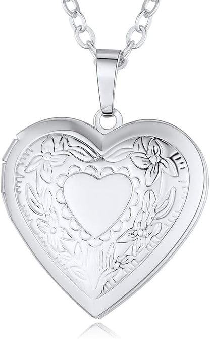 Personalized Heart Locket Necklace with Pictures,Sunflower/Angel Wings/Heart Shaped Lockets Custom Photo,Gold/Rose Gold/White Lockets That Holds Picture,Customized Memorial Jewelry for Women