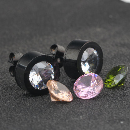 1 Set Simple Style Round Inlay Titanium Steel Zircon Ear Studs