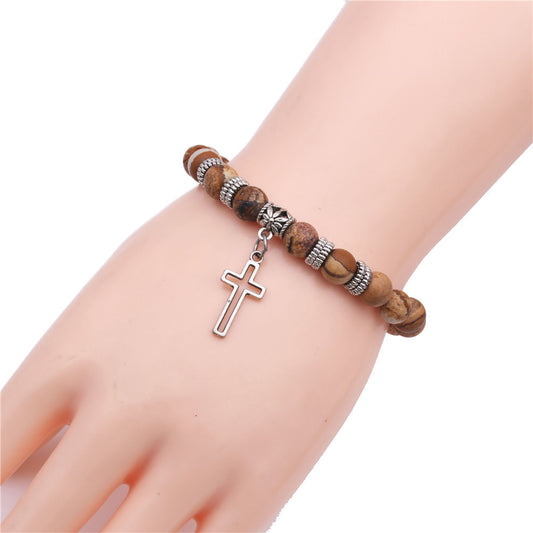 Yoga Beads Energy Natural Stone Bracelet Frosted Stone Volcanic Stone Cross Bracelet