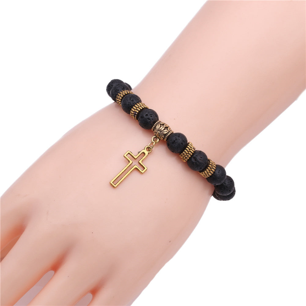 Yoga Beads Energy Natural Stone Bracelet Frosted Stone Volcanic Stone Cross Bracelet