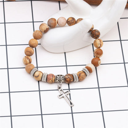 Yoga Beads Energy Natural Stone Bracelet Frosted Stone Volcanic Stone Cross Bracelet