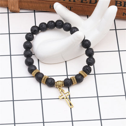 Yoga Beads Energy Natural Stone Bracelet Frosted Stone Volcanic Stone Cross Bracelet