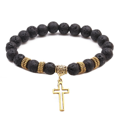 Yoga Beads Energy Natural Stone Bracelet Frosted Stone Volcanic Stone Cross Bracelet