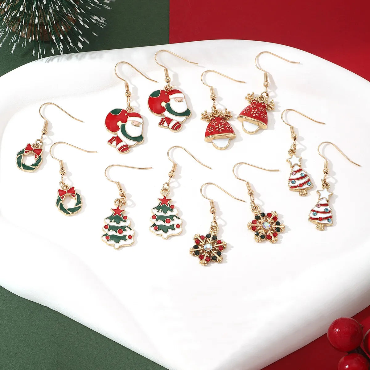 6 Pairs Cute Christmas Tree Santa Claus Plating Alloy Drop Earrings