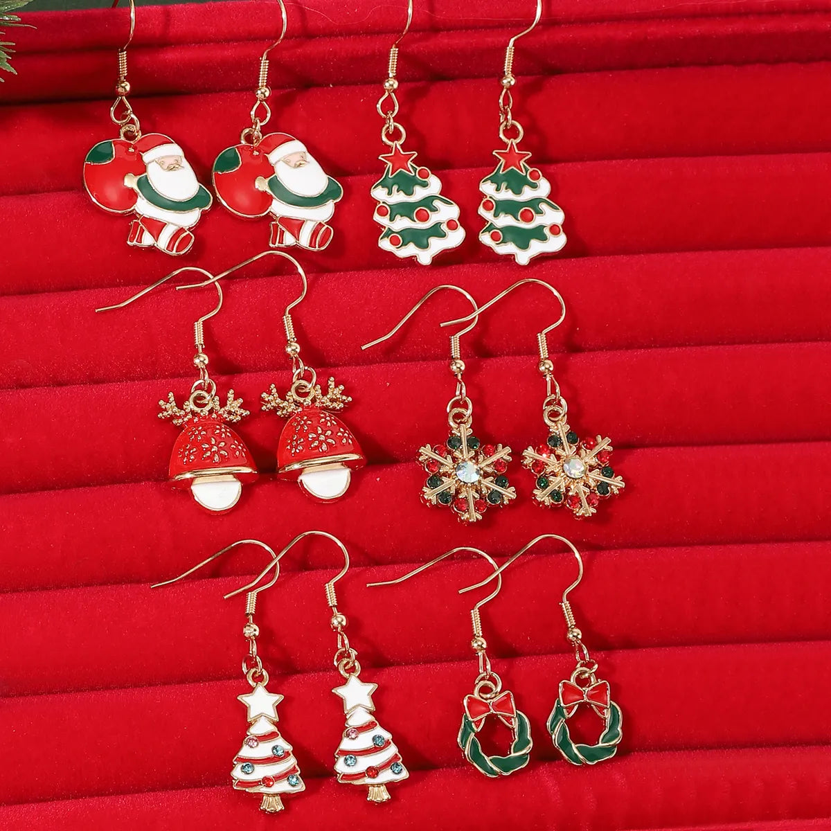 6 Pairs Cute Christmas Tree Santa Claus Plating Alloy Drop Earrings