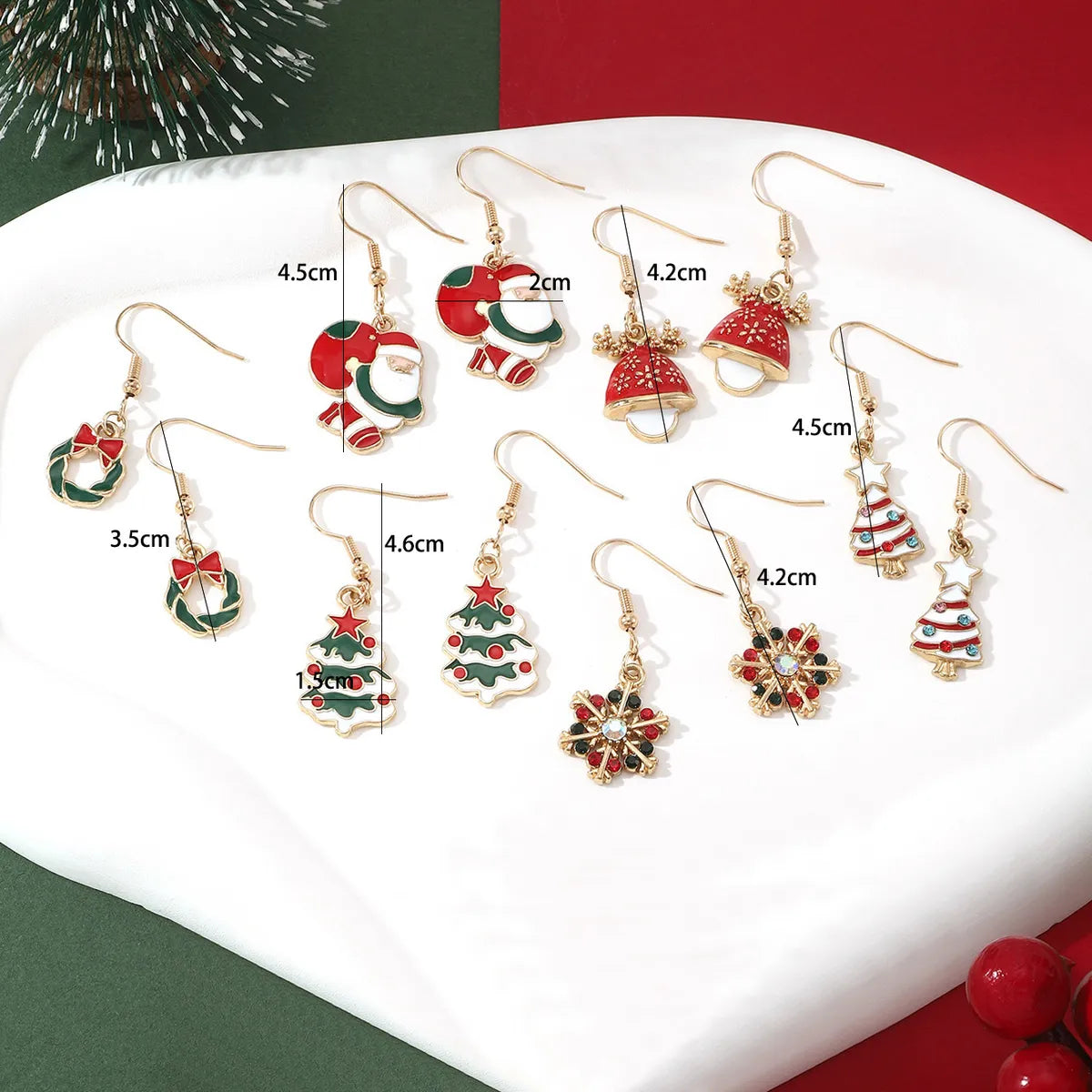 6 Pairs Cute Christmas Tree Santa Claus Plating Alloy Drop Earrings