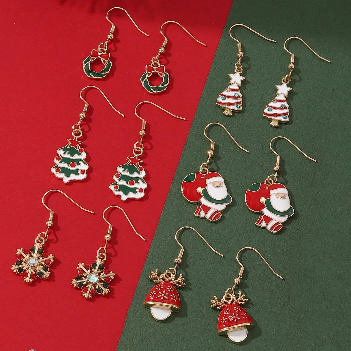 6 Pairs Cute Christmas Tree Santa Claus Plating Alloy Drop Earrings