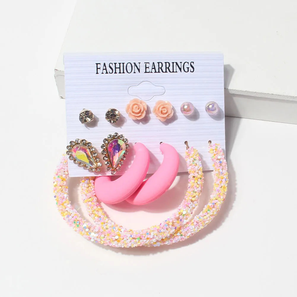 6 Pairs Of Sequin Earrings Set European And American Multi-Style Earrings Wholesale