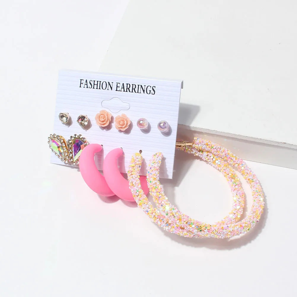 6 Pairs Of Sequin Earrings Set European And American Multi-Style Earrings Wholesale