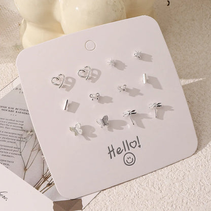 6 Pairs Preppy Style Sweet Simple Style Solid Color Plating Alloy Silver Plated Ear Studs