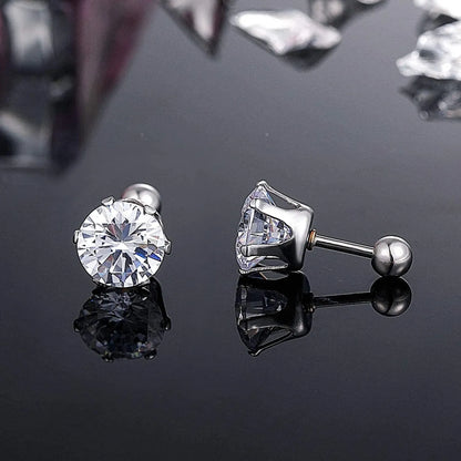 6 Pairs Simple Style Round Stainless Steel Zircon Ear Studs