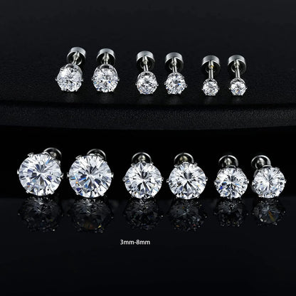 6 Pairs Simple Style Round Stainless Steel Zircon Ear Studs