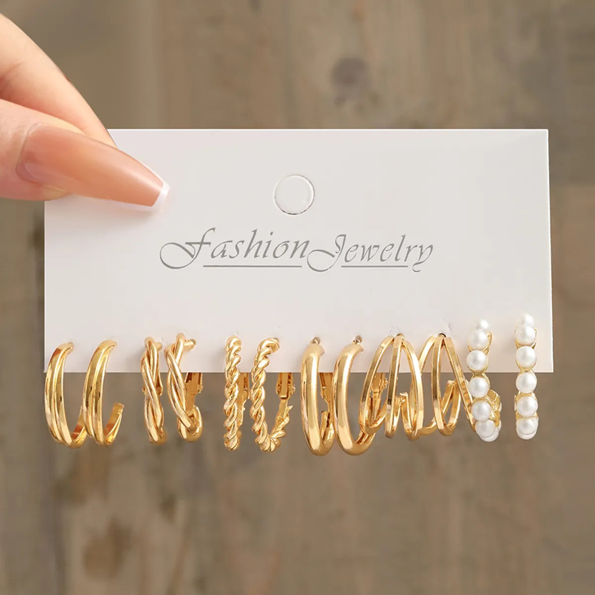 6 Pairs Simple Style Solid Color C Shape Inlay Alloy Pearl Earrings Ear Studs