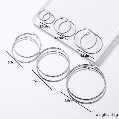 6 Pieces Basic Rock Modern Style Circle Plating Stainless Steel 18k Gold Plated White Gold Plated Earrings