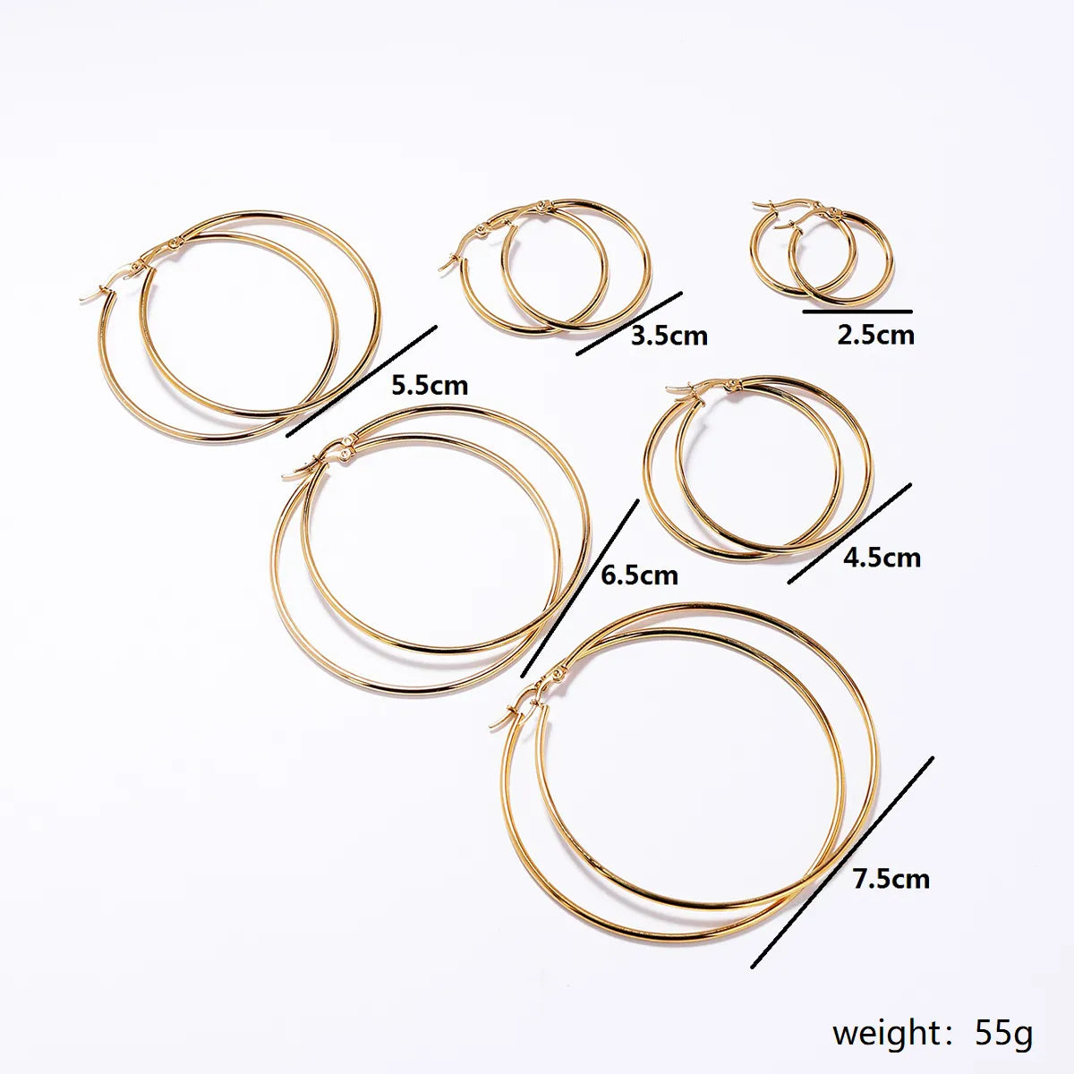 6 Pieces Basic Rock Modern Style Circle Plating Stainless Steel 18k Gold Plated White Gold Plated Earrings