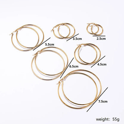 6 Pieces Basic Rock Modern Style Circle Plating Stainless Steel 18k Gold Plated White Gold Plated Earrings