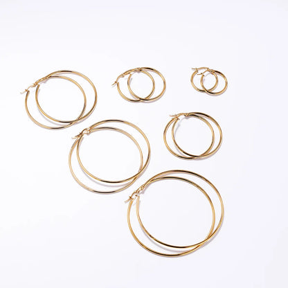 6 Pieces Basic Rock Modern Style Circle Plating Stainless Steel 18k Gold Plated White Gold Plated Earrings