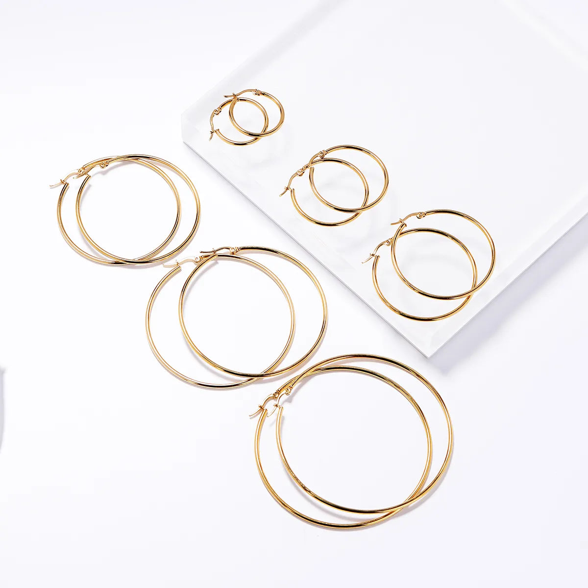 6 Pieces Basic Rock Modern Style Circle Plating Stainless Steel 18k Gold Plated White Gold Plated Earrings