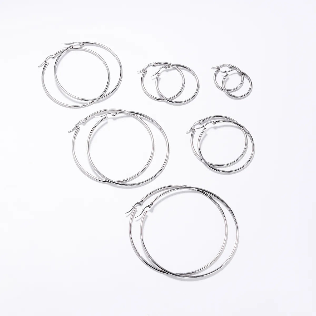 6 Pieces Basic Rock Modern Style Circle Plating Stainless Steel 18k Gold Plated White Gold Plated Earrings