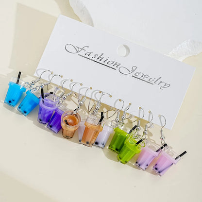 6 Pieces Cartoon Style Cute Color Block Resin Drop Earrings