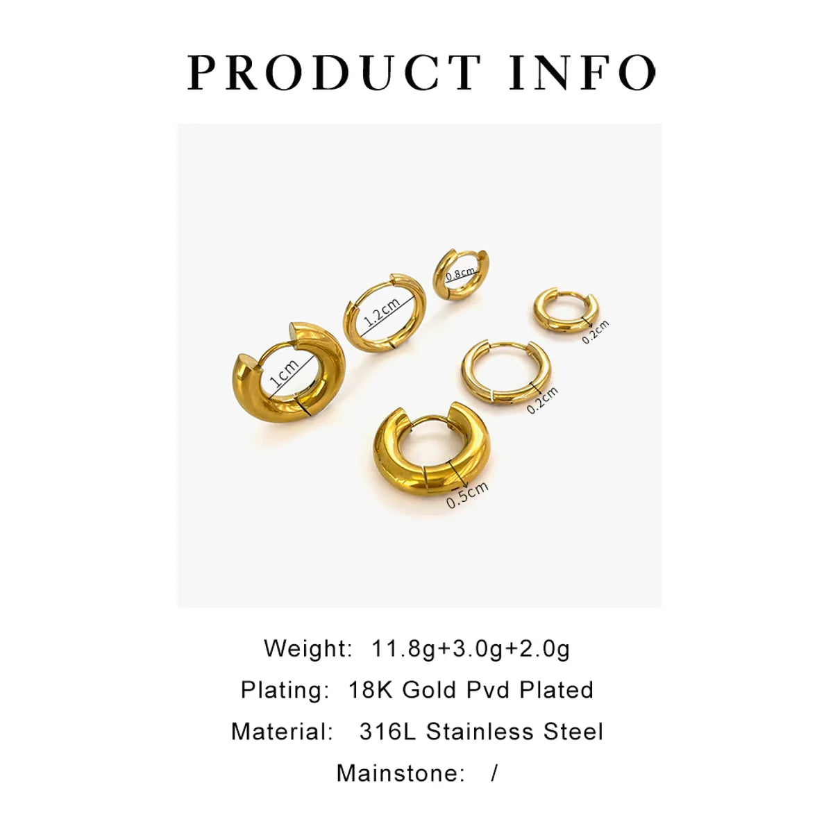 6 Pieces IG Style Simple Style Commute Geometric 316L Stainless Steel  18K Gold Plated Earrings