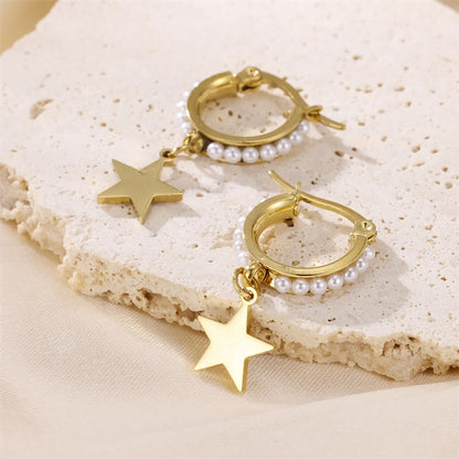 6 Pieces Simple Style Commute Sun Star Moon Asymmetrical Plating Stainless Steel 18k Gold Plated Drop Earrings