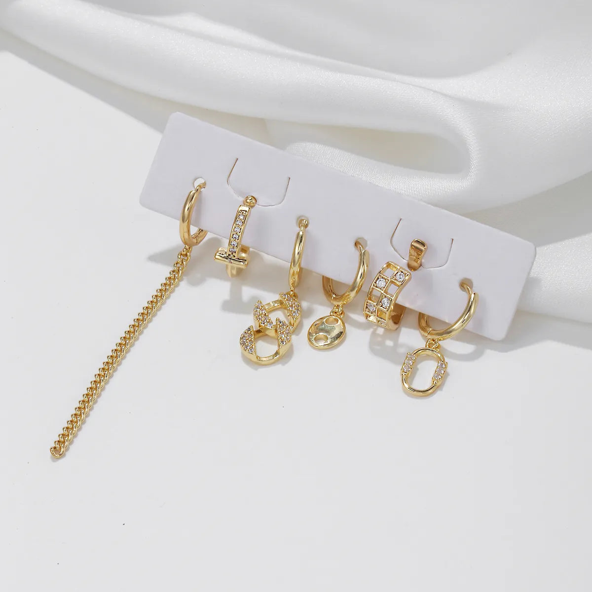 6 Pieces Sweet Simple Style Geometric Chain Inlay Brass Zircon 18K Gold Plated Drop Earrings Earrings