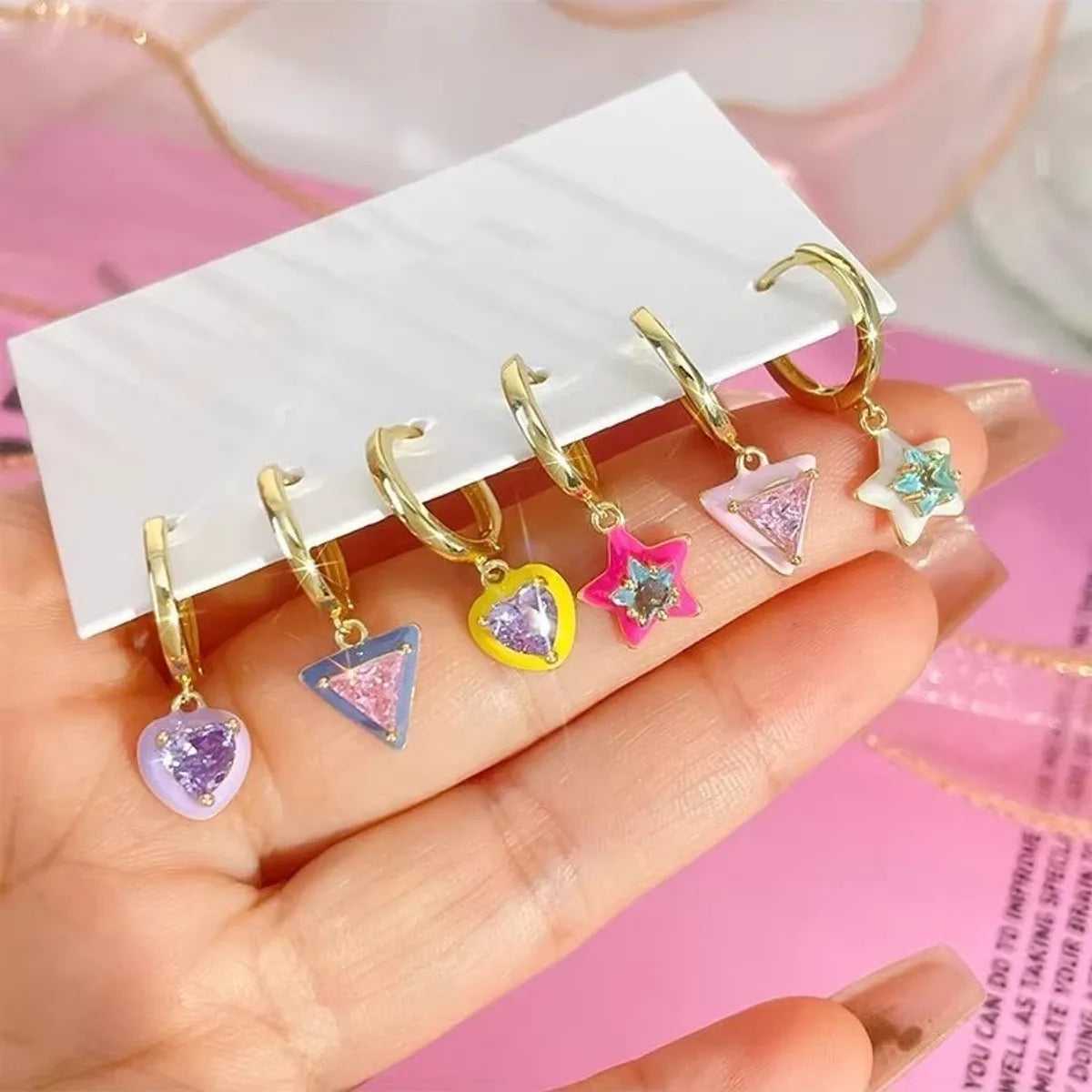 6 Pieces Vacation Sweet Star Plating Inlay Alloy Artificial Diamond Drop Earrings