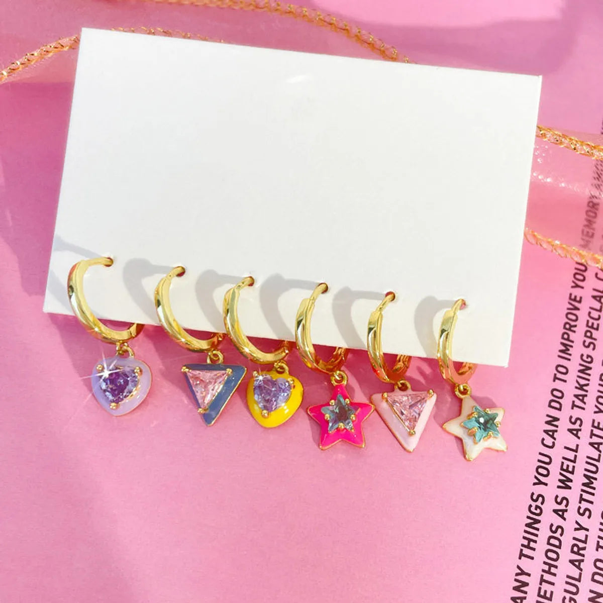 6 Pieces Vacation Sweet Star Plating Inlay Alloy Artificial Diamond Drop Earrings