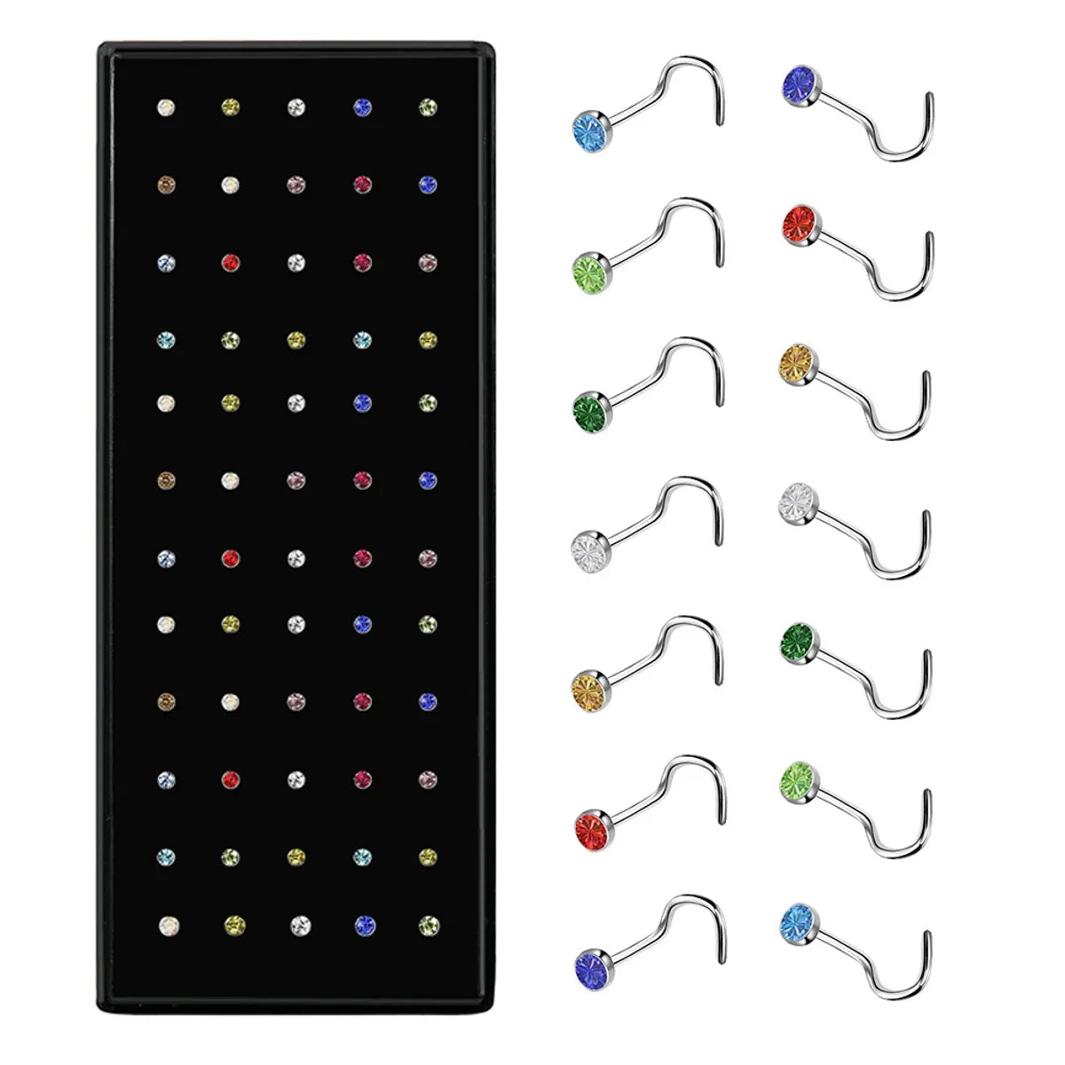 60 Fashion Geometric Stainless Steel Inlay Rhinestones Nose Studs