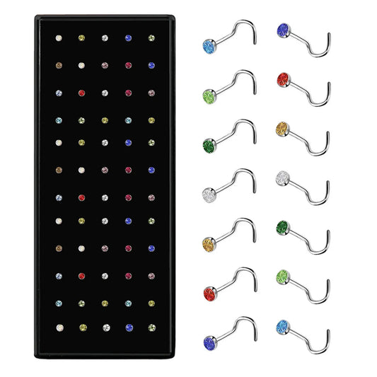 60 Fashion Geometric Stainless Steel Inlay Rhinestones Nose Studs