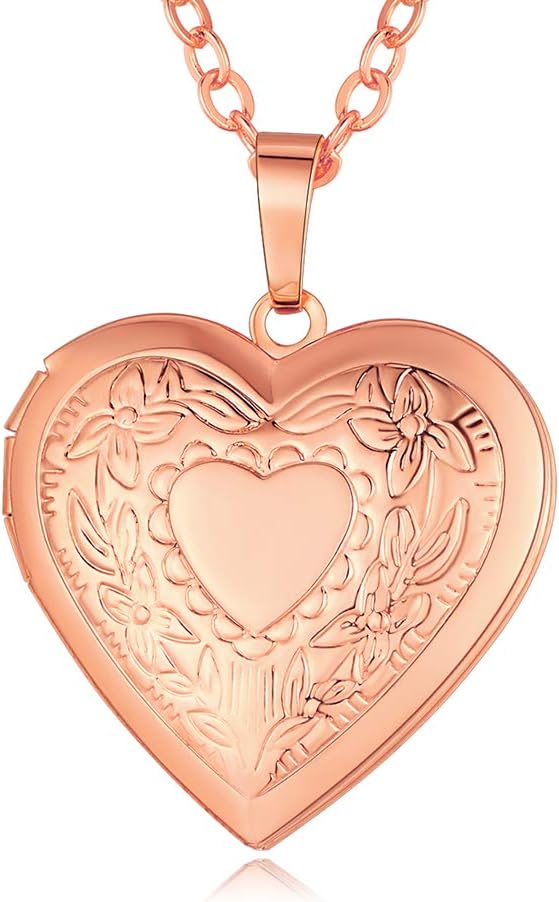 Personalized Heart Locket Necklace with Pictures,Sunflower/Angel Wings/Heart Shaped Lockets Custom Photo,Gold/Rose Gold/White Lockets That Holds Picture,Customized Memorial Jewelry for Women