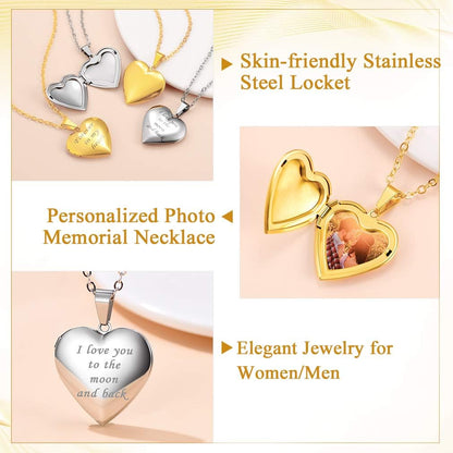 Personalized Heart Locket Necklace with Pictures,Sunflower/Angel Wings/Heart Shaped Lockets Custom Photo,Gold/Rose Gold/White Lockets That Holds Picture,Customized Memorial Jewelry for Women