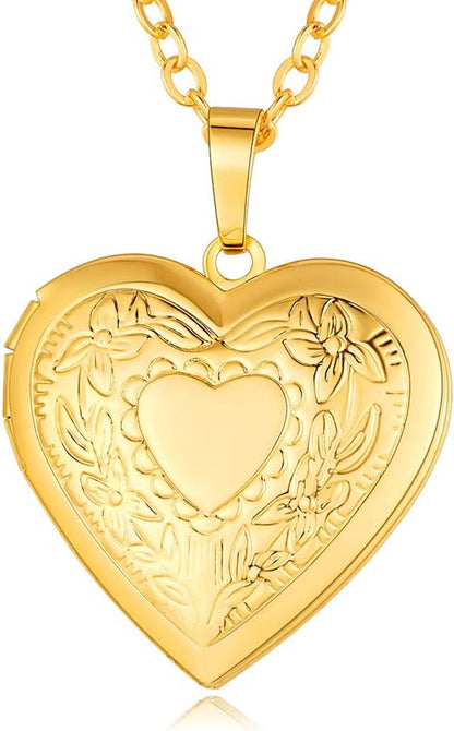 Personalized Heart Locket Necklace with Pictures,Sunflower/Angel Wings/Heart Shaped Lockets Custom Photo,Gold/Rose Gold/White Lockets That Holds Picture,Customized Memorial Jewelry for Women