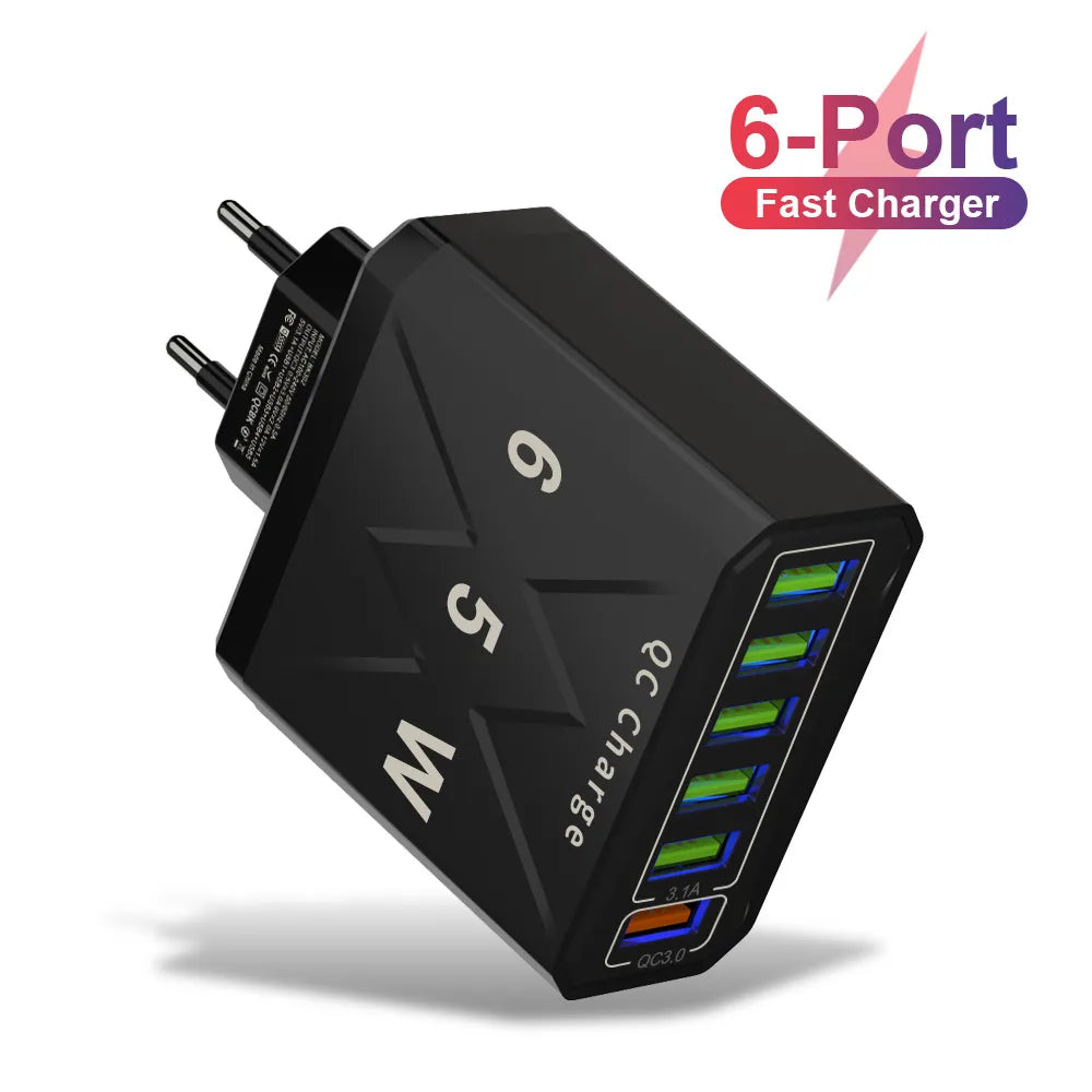 65w Fast Charging Mobile Phone Charger 3.1a Type-C Pd 3usb Multi-Port Travel Charger Charging Plug