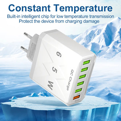 65w Fast Charging Mobile Phone Charger 3.1a Type-C Pd 3usb Multi-Port Travel Charger Charging Plug