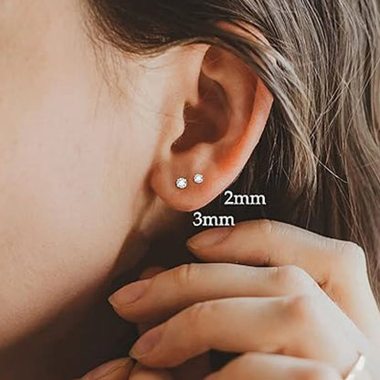 7 Pairs Elegant Cute Shiny Solid Color Inlay Stainless Steel Zircon Ear Studs