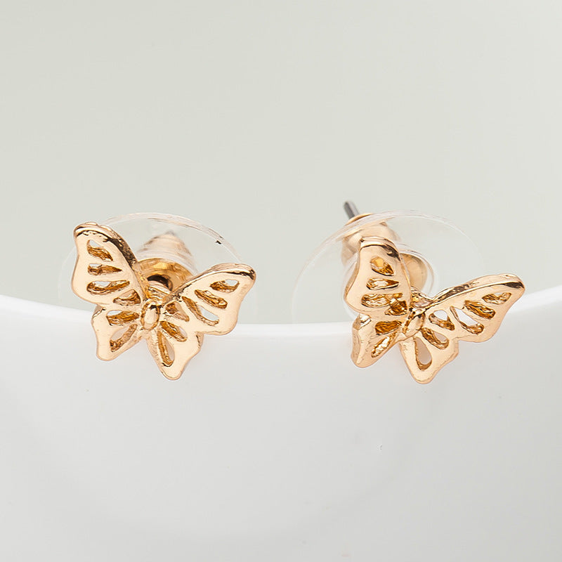 New Glossy Hollow Butterfly Ear Studs Gold Plated Silver Rose Cute Insect Ear Studs Wholesale