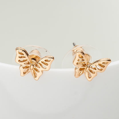 New Glossy Hollow Butterfly Ear Studs Gold Plated Silver Rose Cute Insect Ear Studs Wholesale