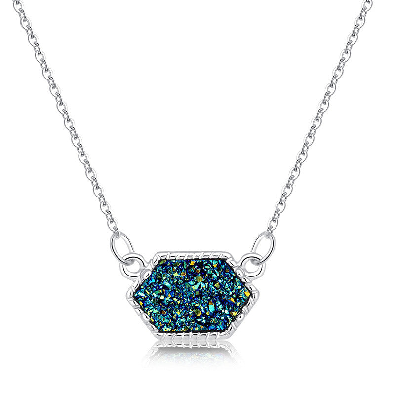 Fashion Simple Multicolor Crystal Cluster Turquoise Diamond Pendant Necklace