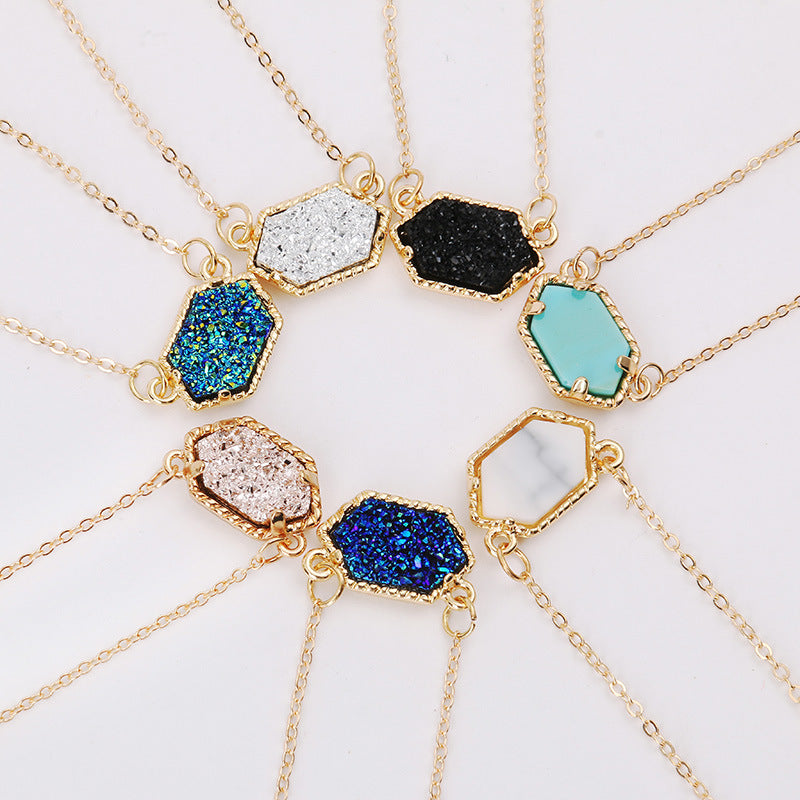 Fashion Simple Multicolor Crystal Cluster Turquoise Diamond Pendant Necklace