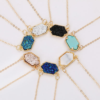 Fashion Simple Multicolor Crystal Cluster Turquoise Diamond Pendant Necklace