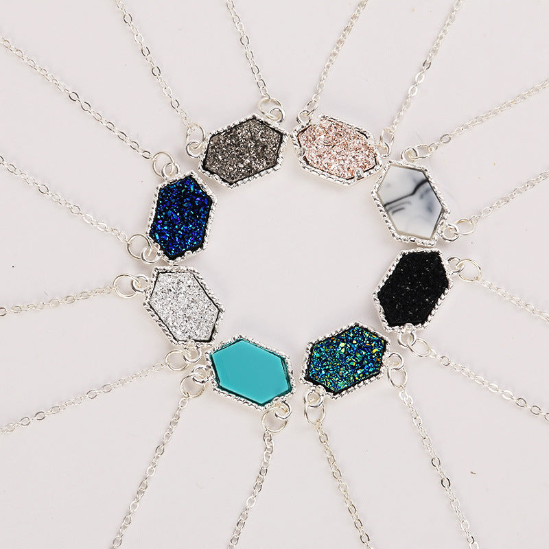 Fashion Simple Multicolor Crystal Cluster Turquoise Diamond Pendant Necklace