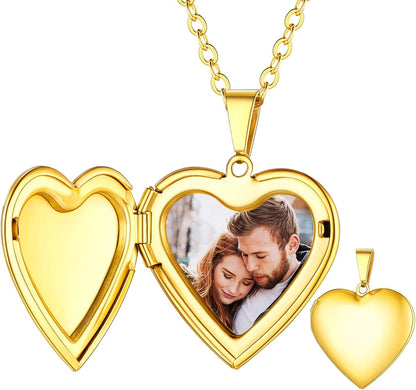 Personalized Heart Locket Necklace with Pictures,Sunflower/Angel Wings/Heart Shaped Lockets Custom Photo,Gold/Rose Gold/White Lockets That Holds Picture,Customized Memorial Jewelry for Women