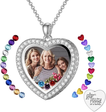 Heart/Round Floating Locket Necklace That Holds Birthstones/Pictures/Hair Locket Living Flower DIY Floating Charm Memory Mother Gift for Women Personalize Inscription