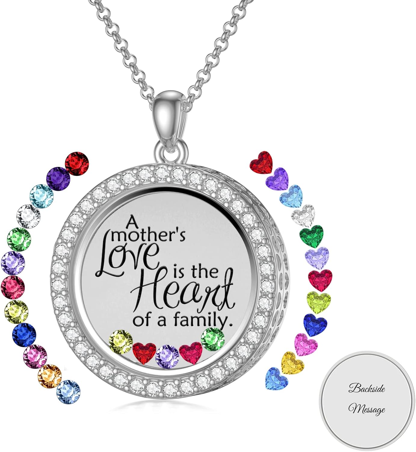 Heart/Round Floating Locket Necklace That Holds Birthstones/Pictures/Hair Locket Living Flower DIY Floating Charm Memory Mother Gift for Women Personalize Inscription