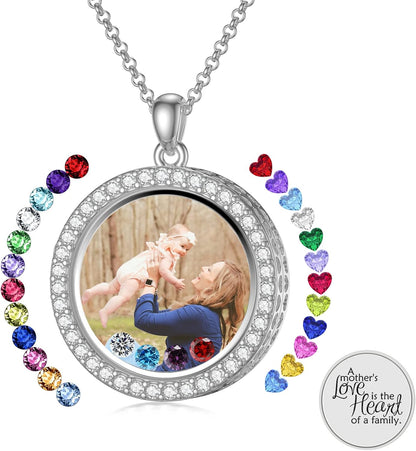 Heart/Round Floating Locket Necklace That Holds Birthstones/Pictures/Hair Locket Living Flower DIY Floating Charm Memory Mother Gift for Women Personalize Inscription